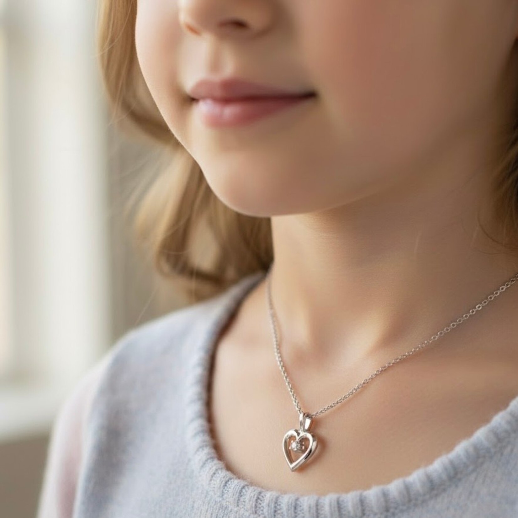 14K White Gold Diamond Open Heart Pendant