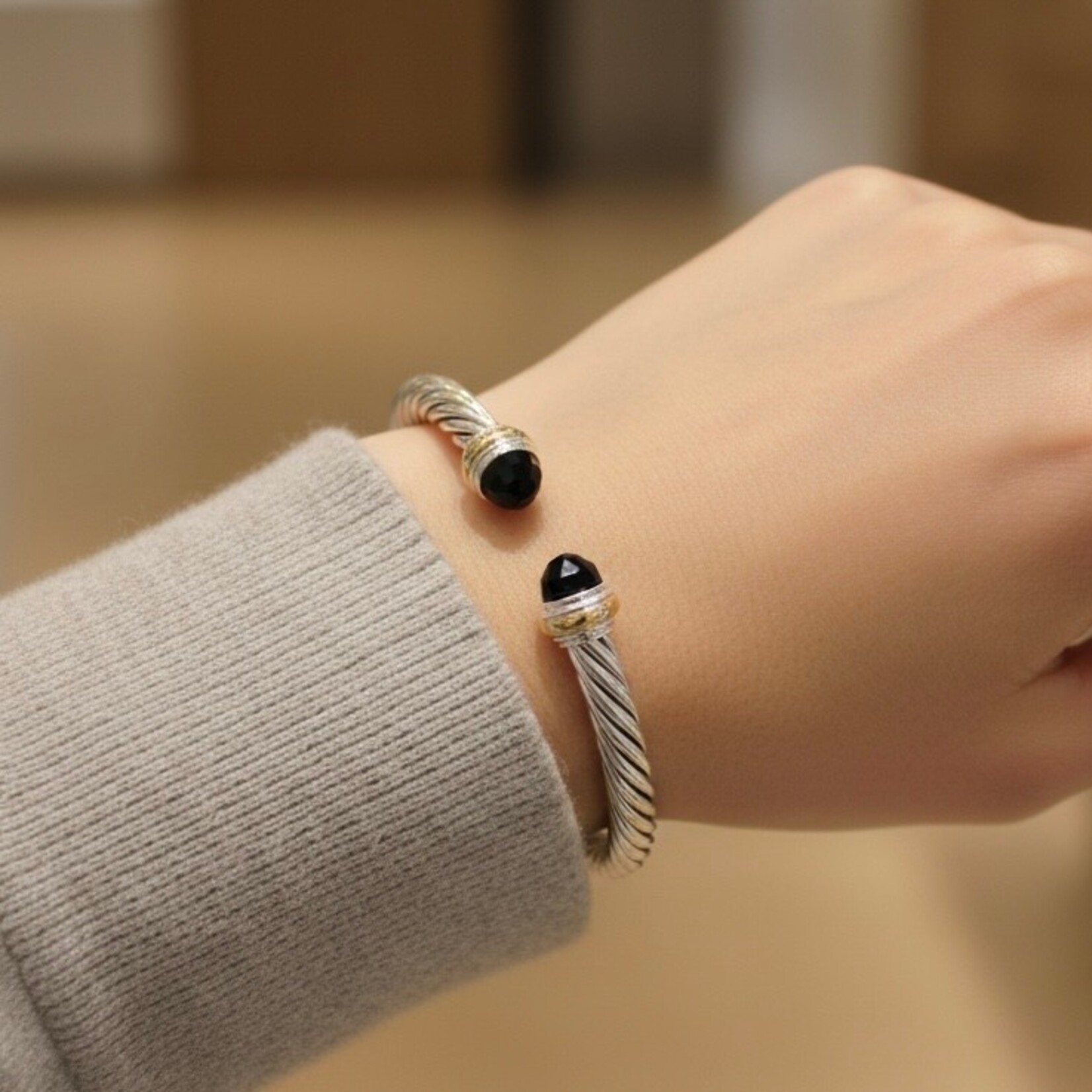 Sterling Silver Black Onyx David Yurman Cuff Bracelet