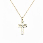 Solid 14K Yellow Gold Block Cross Diamond Pendant