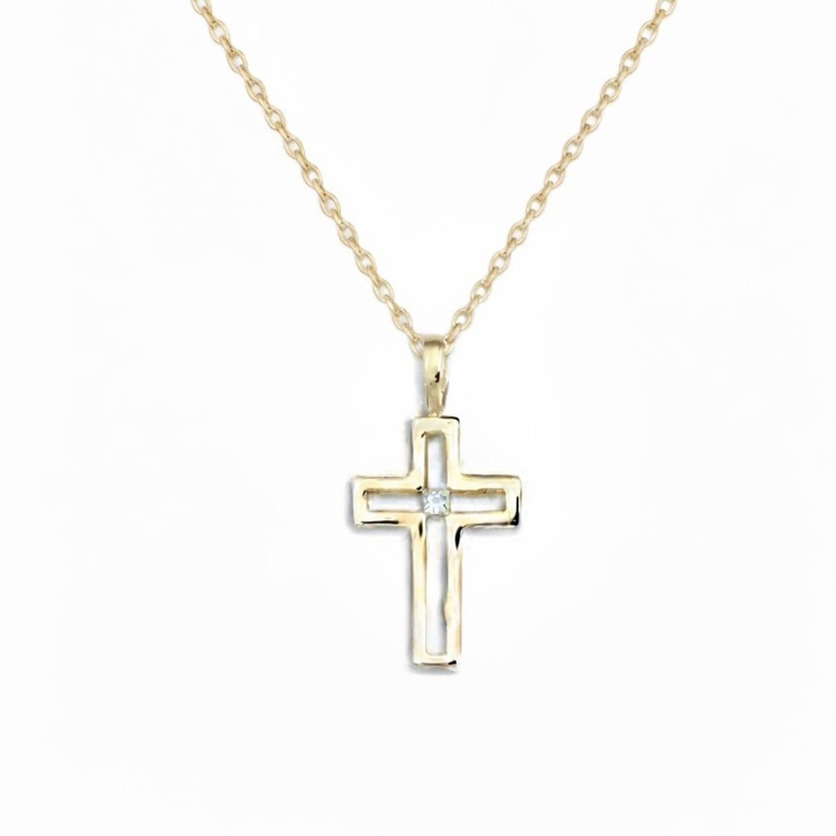 Solid 14K Yellow Gold Block Cross Diamond Pendant