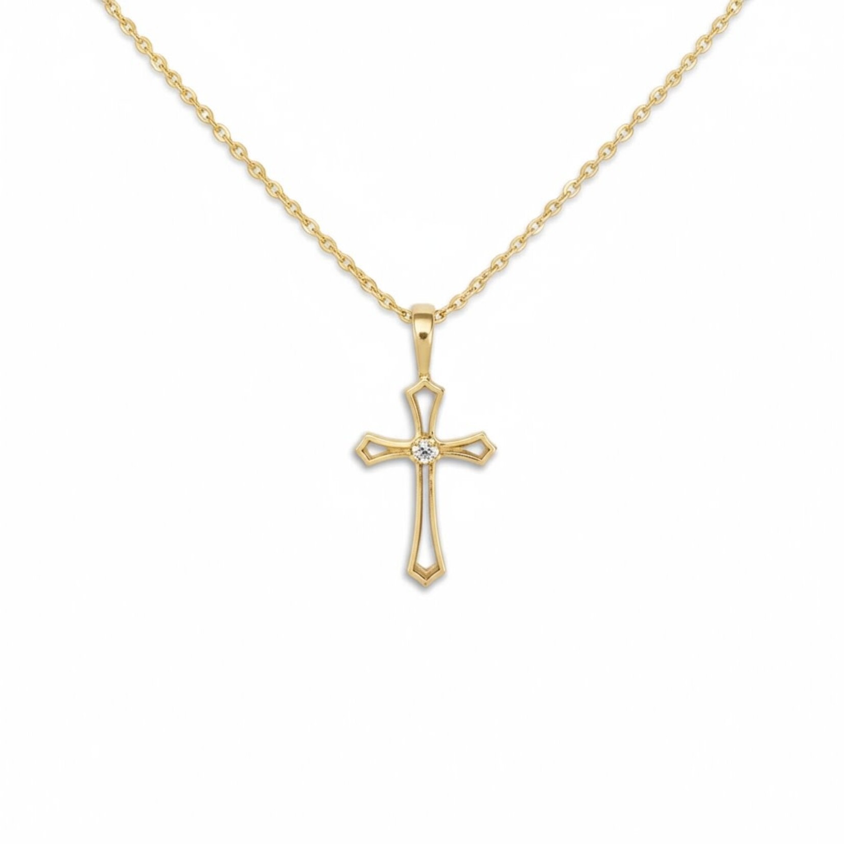 Solid 14K Yellow Gold Diamond Cross