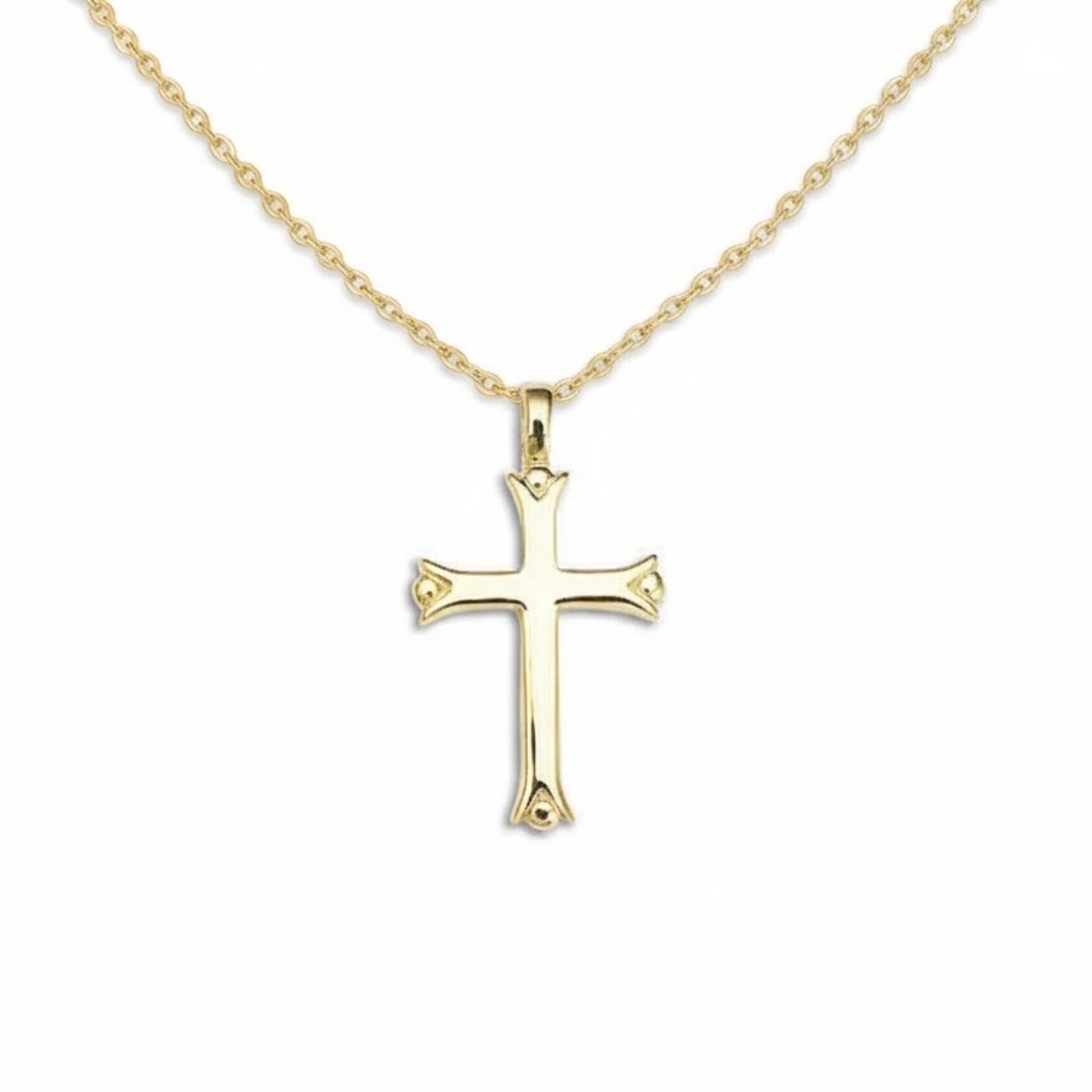 Solid 14K Yellow Gold Medium Grooved Ball End Cross