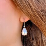 14K White Gold South Sea & Diamond Drop Earrings