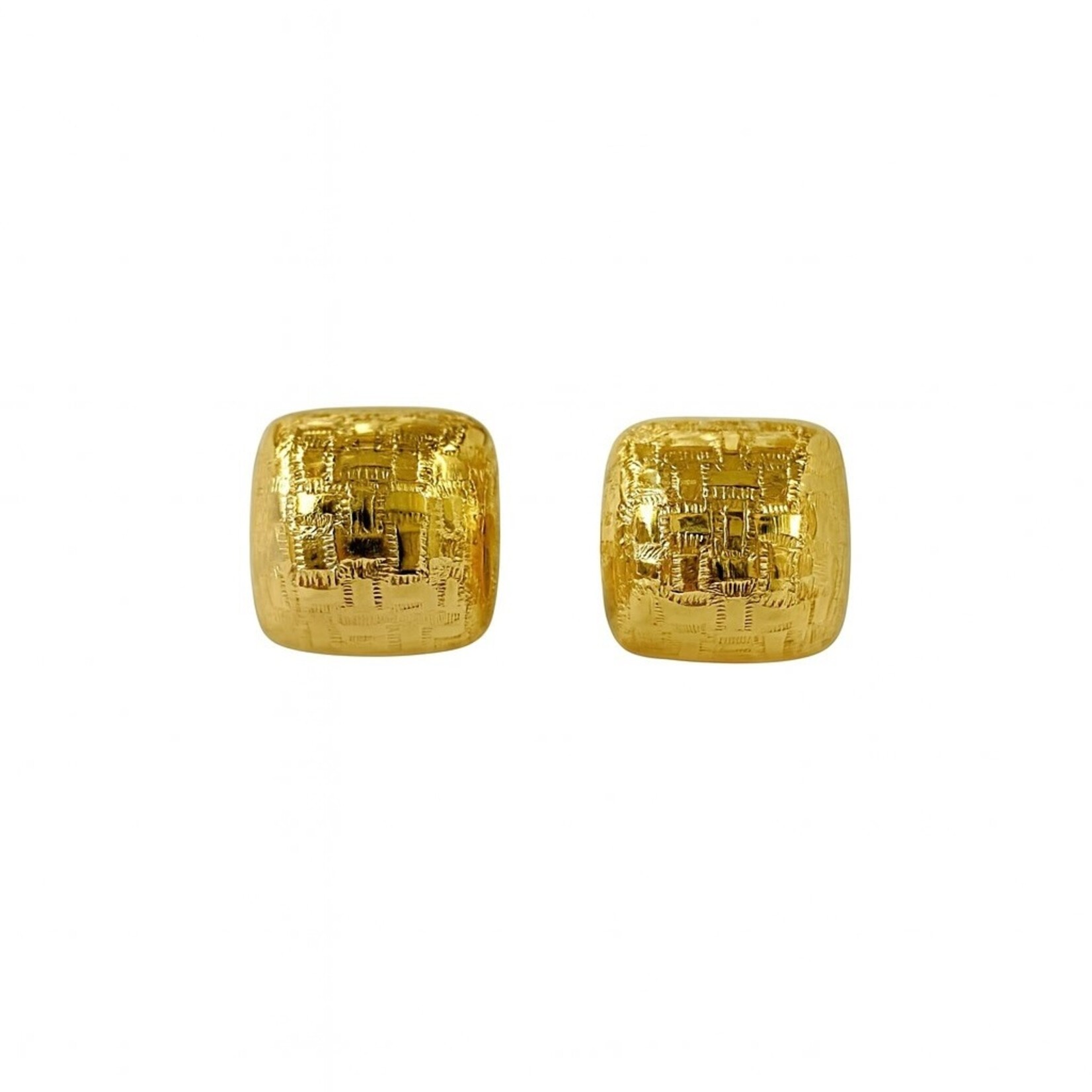 14K Yellow Gold Textured Cushion Stud Earrings