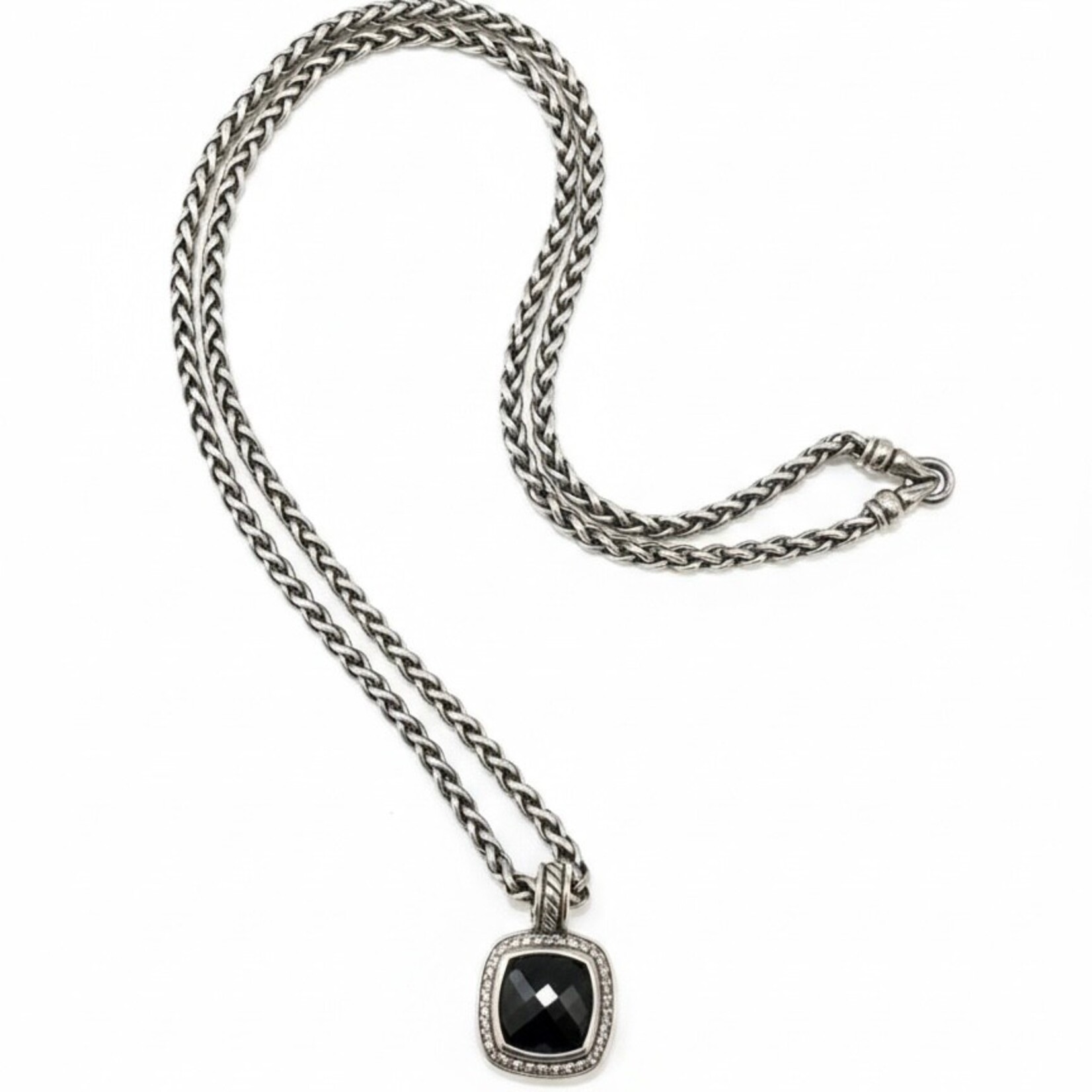 Sterling Silver Onyx & Diamond Albion David Yurman Enhancer Necklace