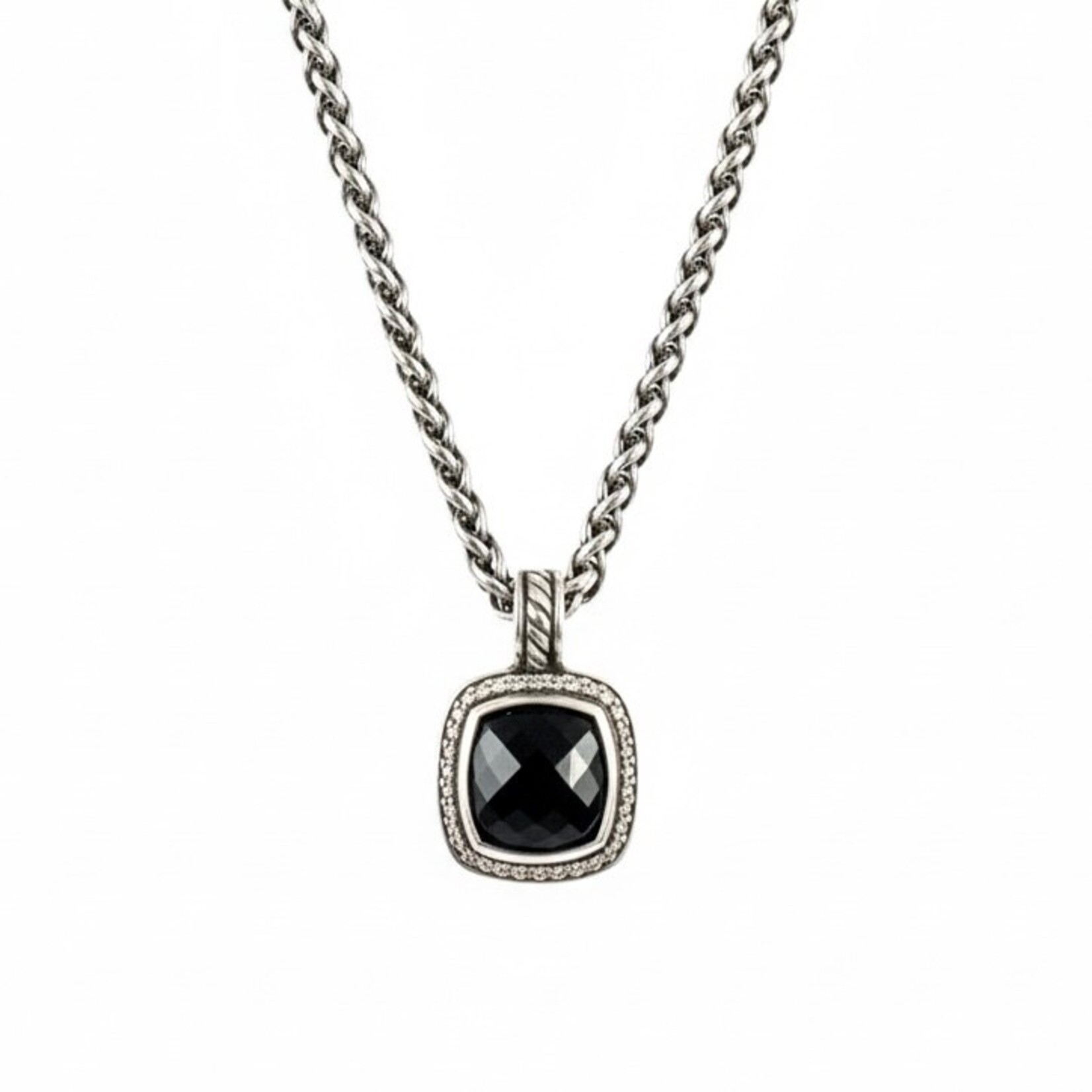 Sterling Silver Onyx & Diamond Albion David Yurman Enhancer Necklace