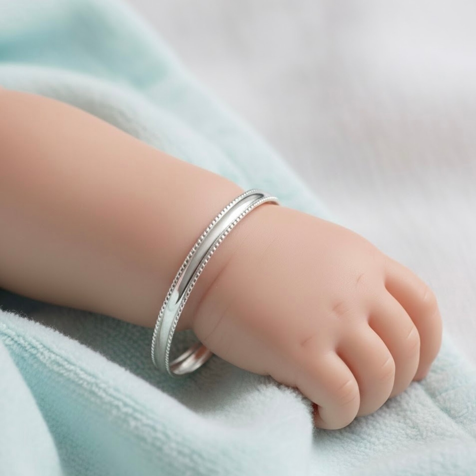 Sterling Silver Baby Beaded Edge Adjustable Bangle