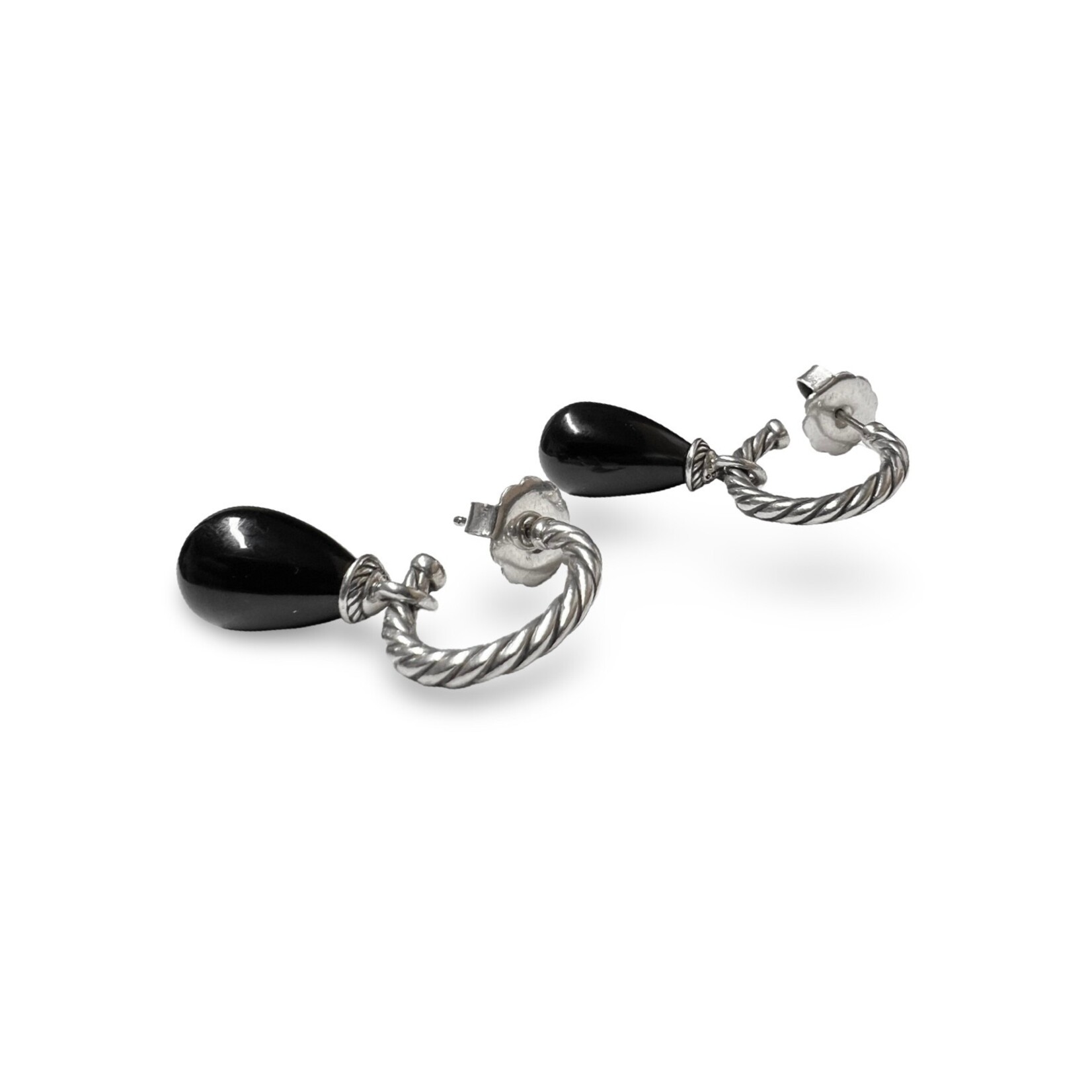 Sterling Silver Onyx Teardrop Charm Hoops David Yurman