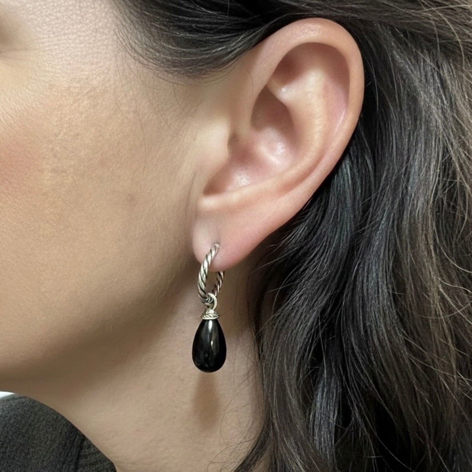 Sterling Silver Onyx Teardrop Charm Hoops David Yurman