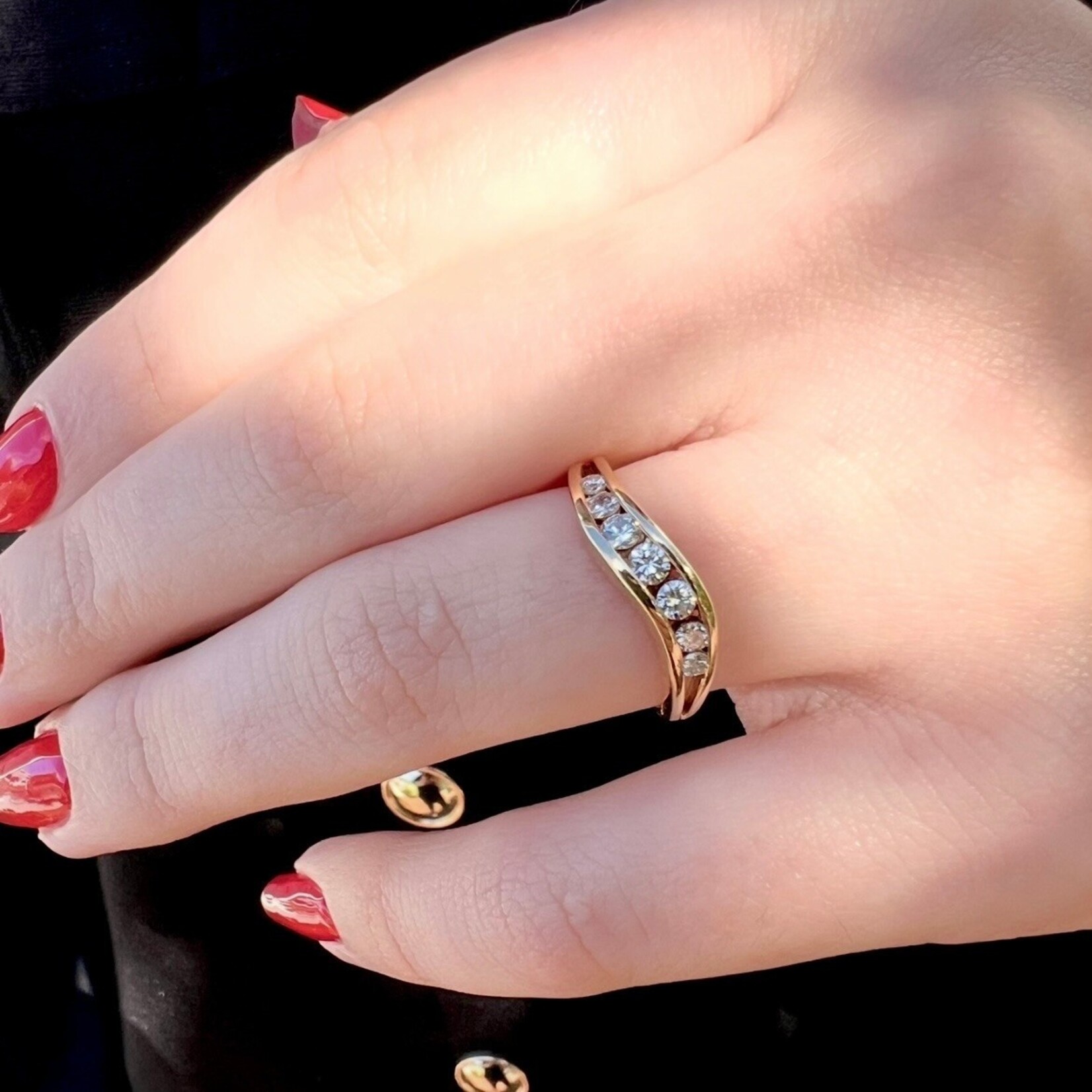 14K Yellow Gold Diamond Wave Channel Band