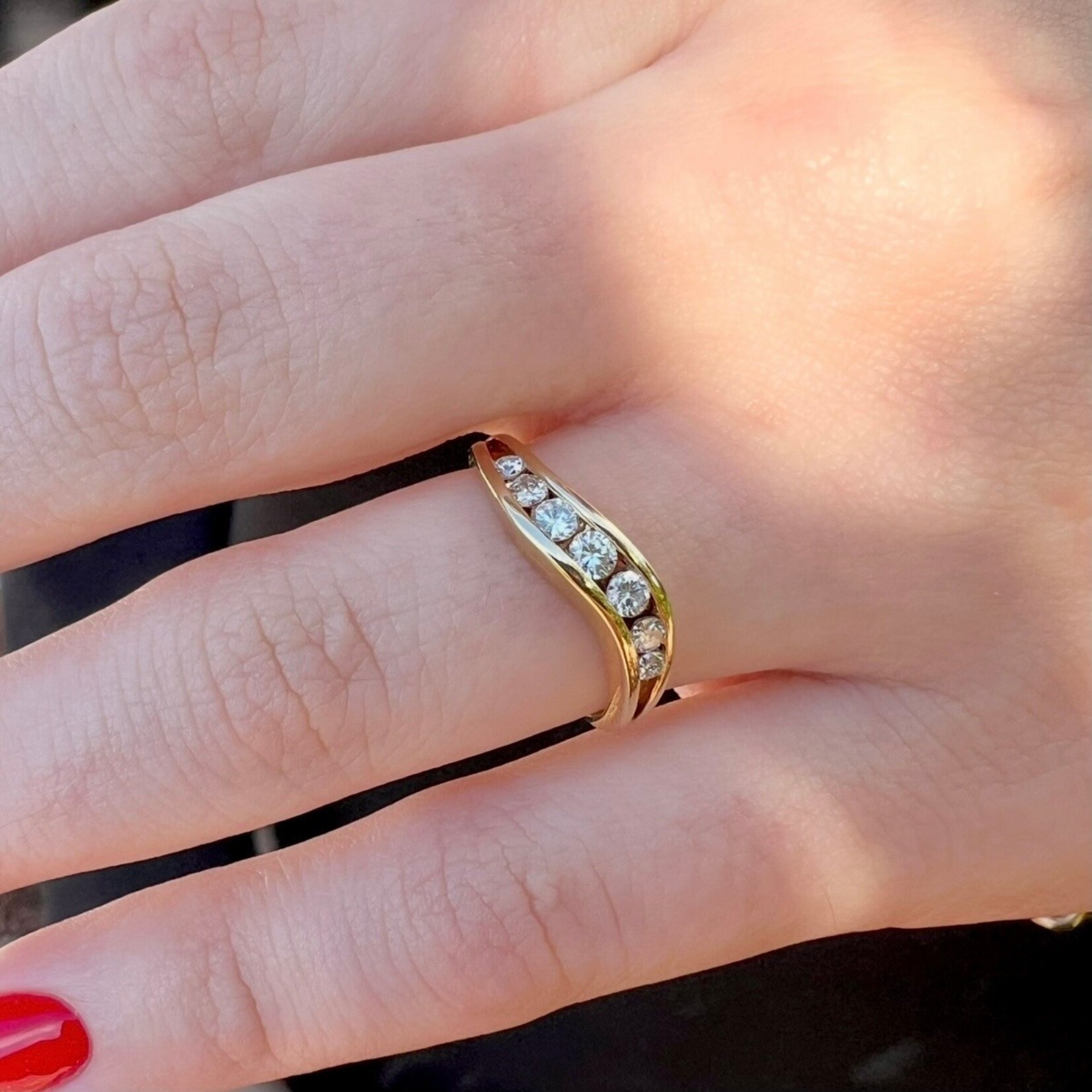 14K Yellow Gold Diamond Wave Channel Band