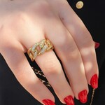 14K Yellow Gold Diamond Curb Link Chain Ring