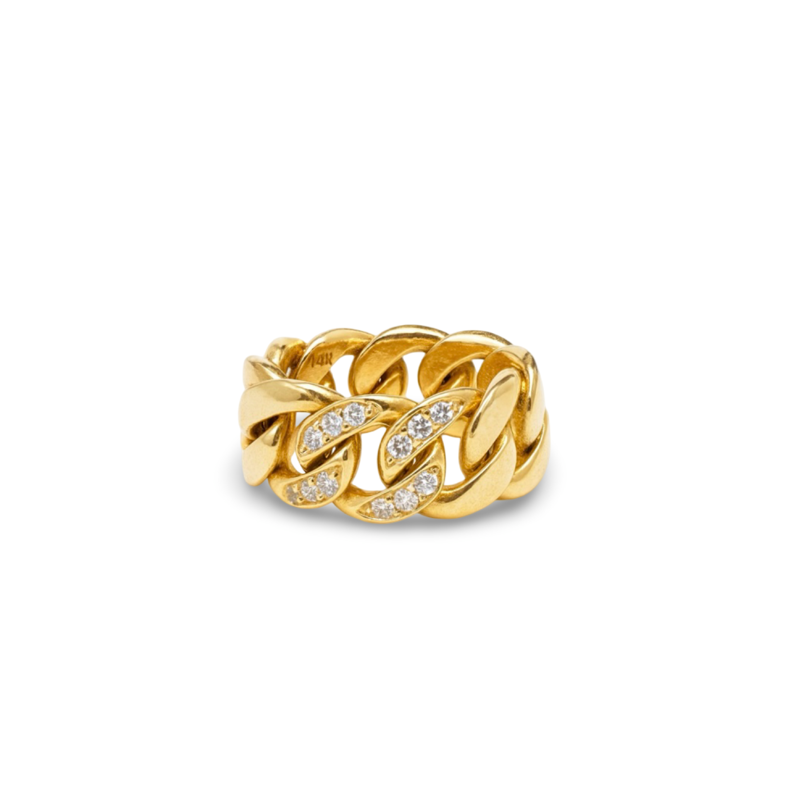14K Yellow Gold Diamond Curb Link Chain Ring