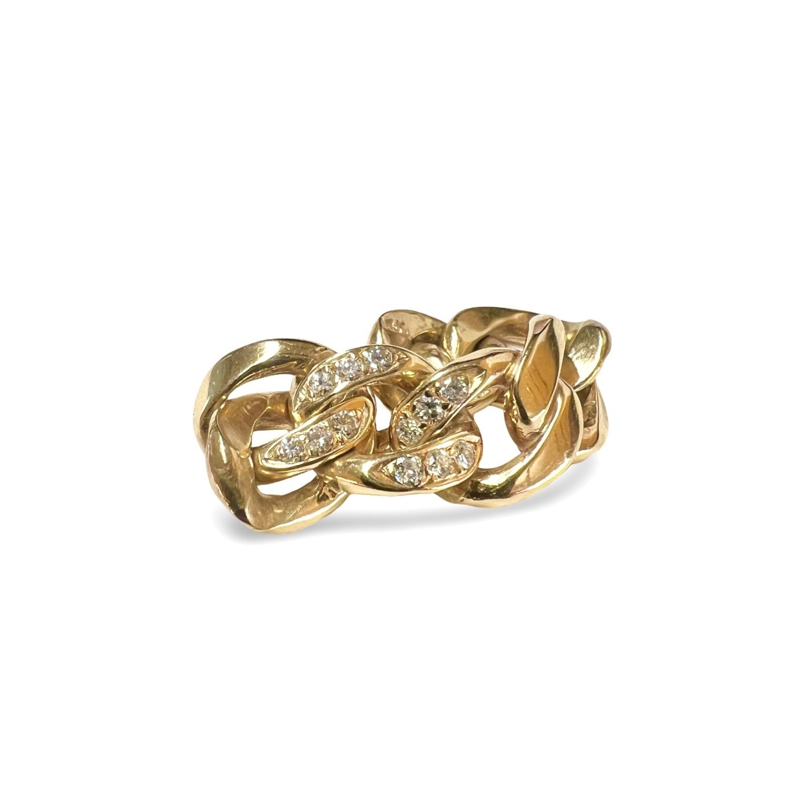 14K Yellow Gold Diamond Curb Link Chain Ring