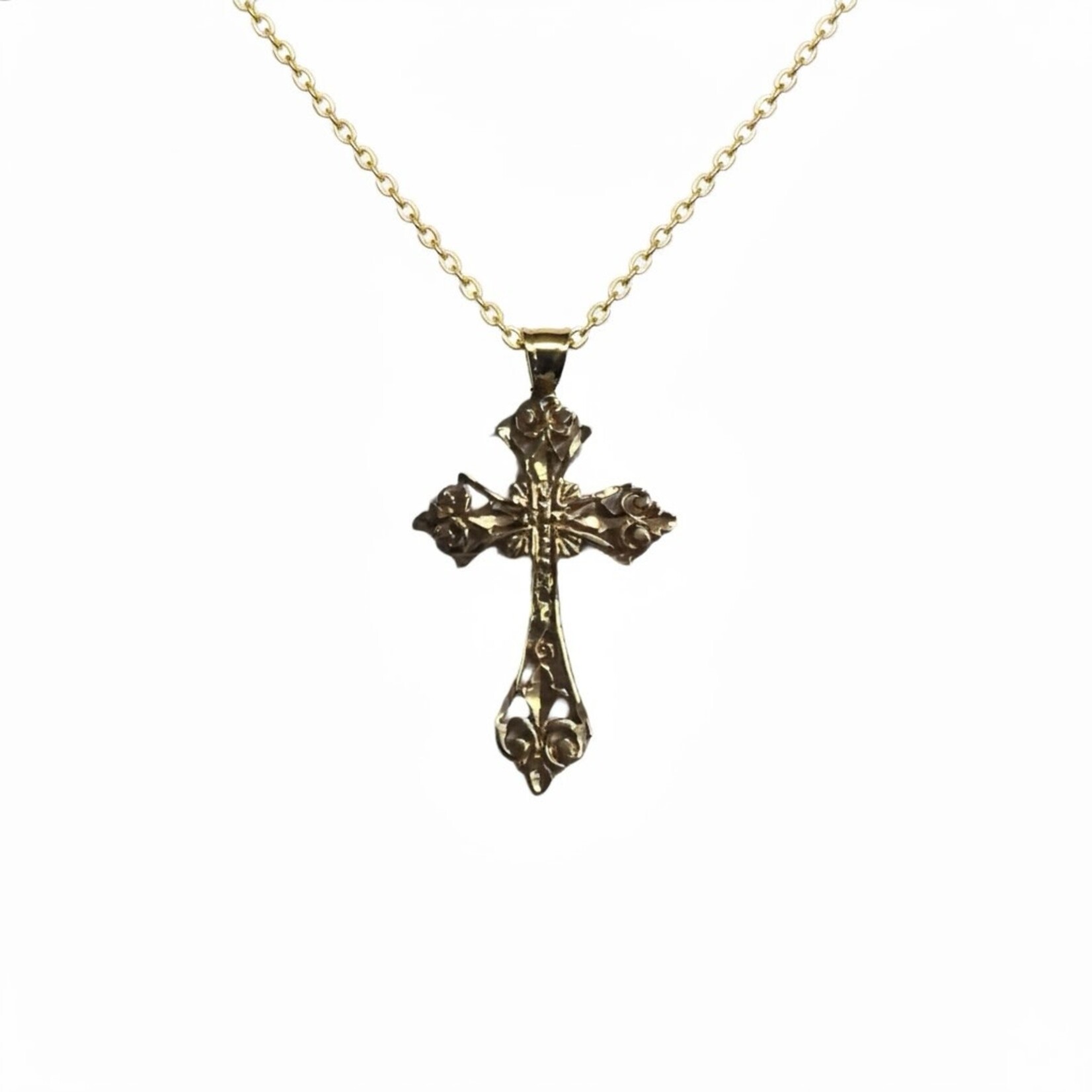 14K Rose and Yellow Gold Fleur De Lis Cross