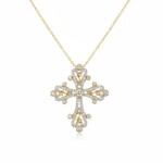 14K Yellow Gold Diamond Byzantine Scroll Cross