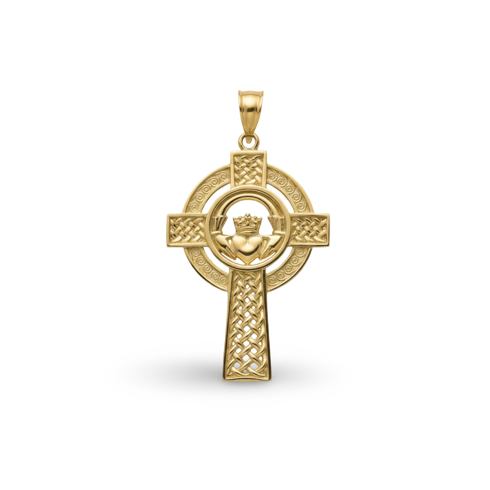14K Yellow Gold Celtic Claddagh Cross