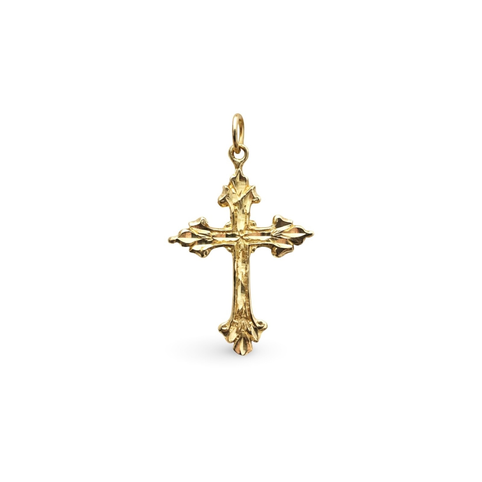 14K Yellow Gold Carved Italian Cross
