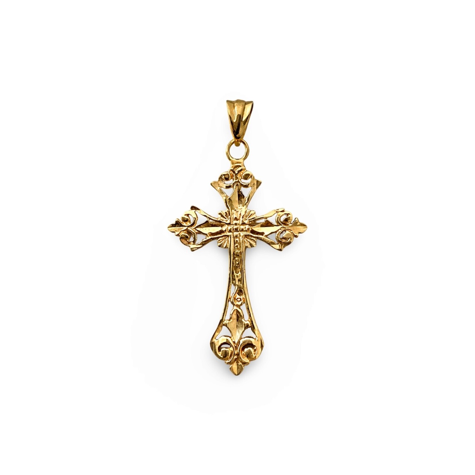 14K Rose and Yellow Gold Fleur De Lis Cross