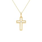 14K Yellow Gold Diamond Block Cross Pendant