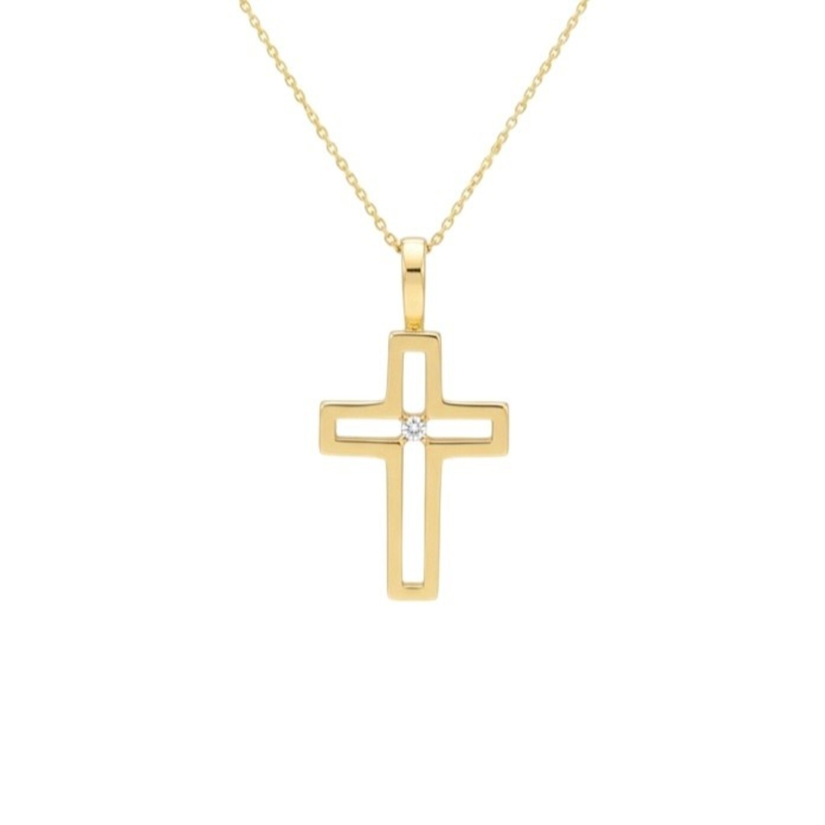 14K Yellow Gold Diamond Block Cross Pendant