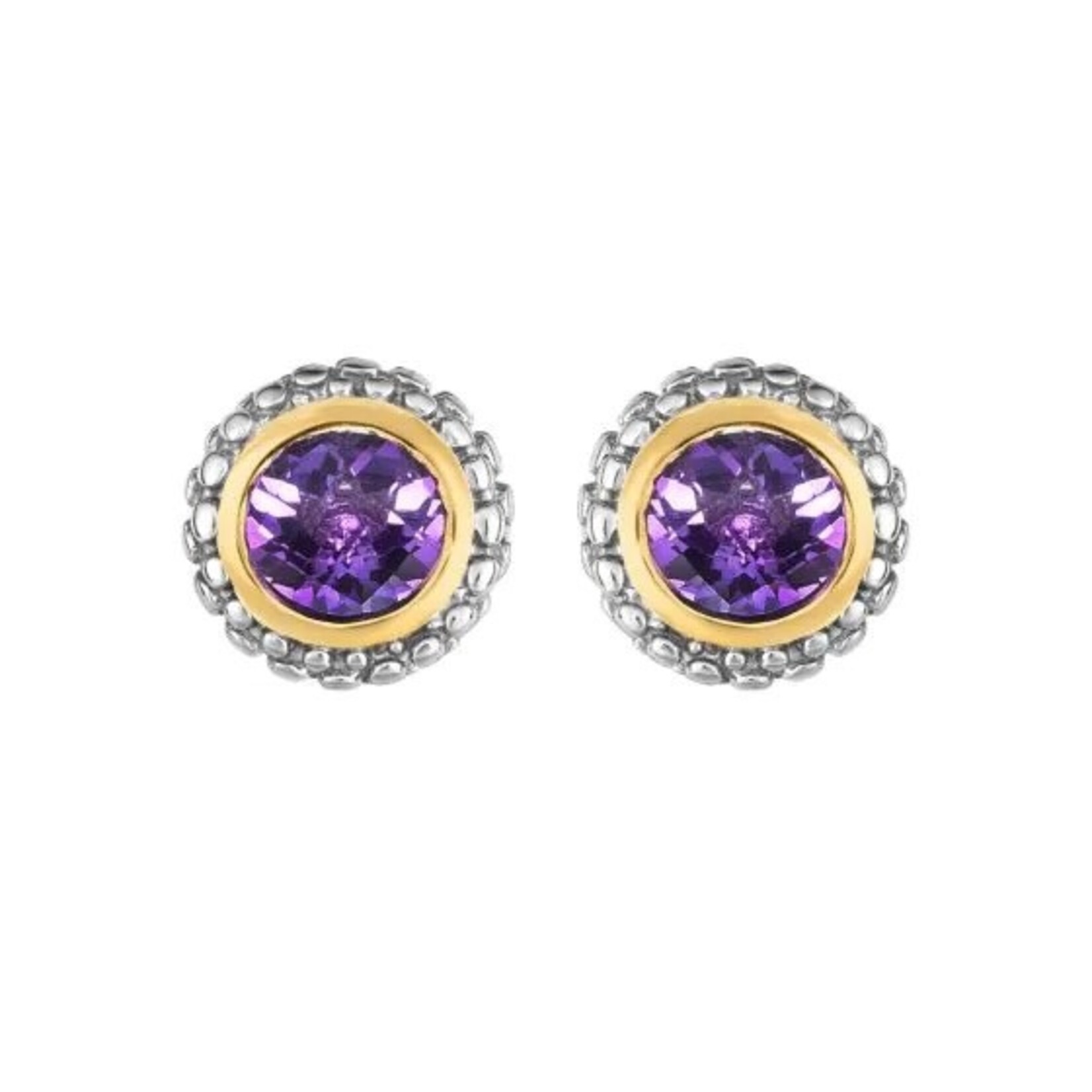Sterling Silver 18KY Gold Amethyst Stud Earrings