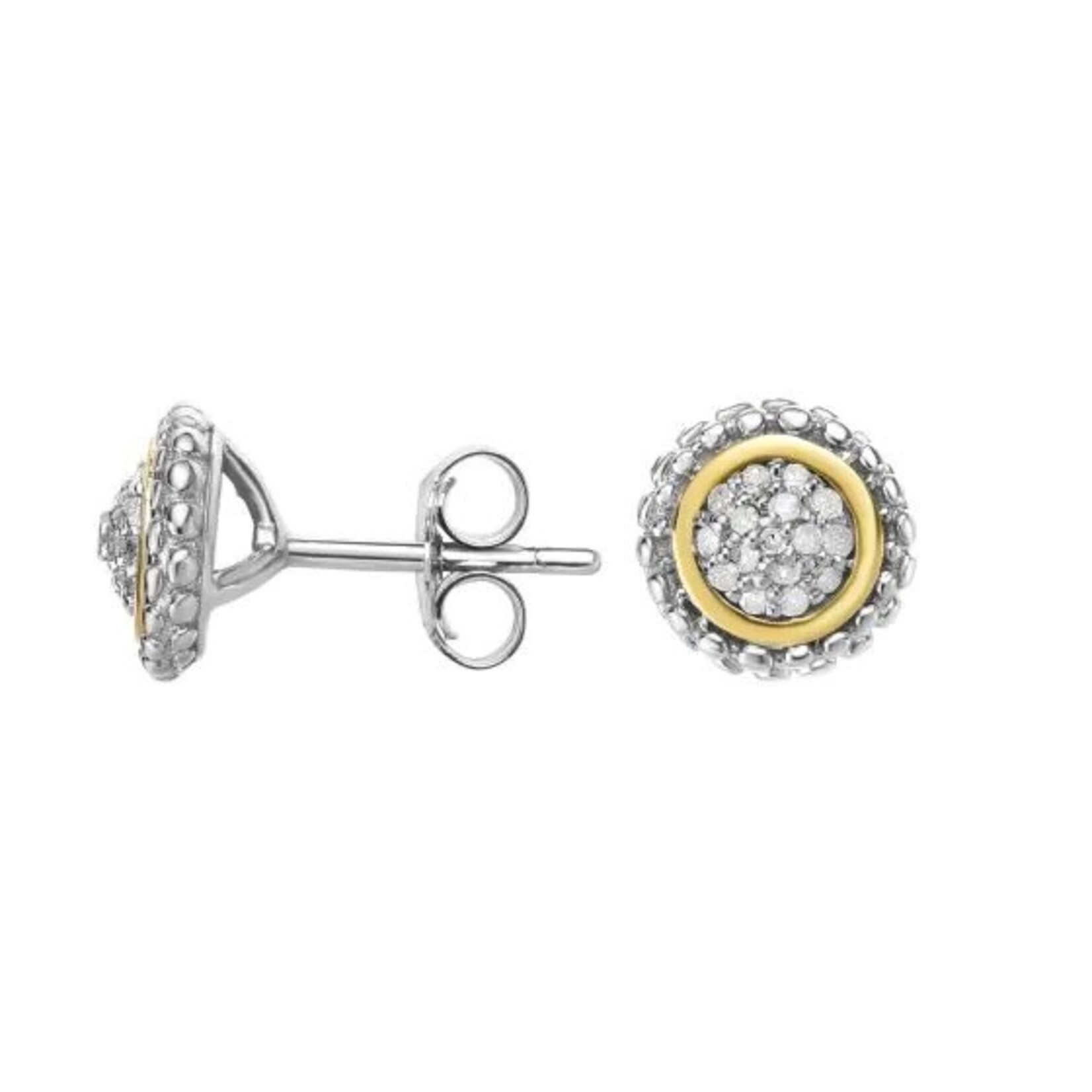 Sterling Silver 18K Yellow Gold Diamond .16ctw  Round Stud Earrings