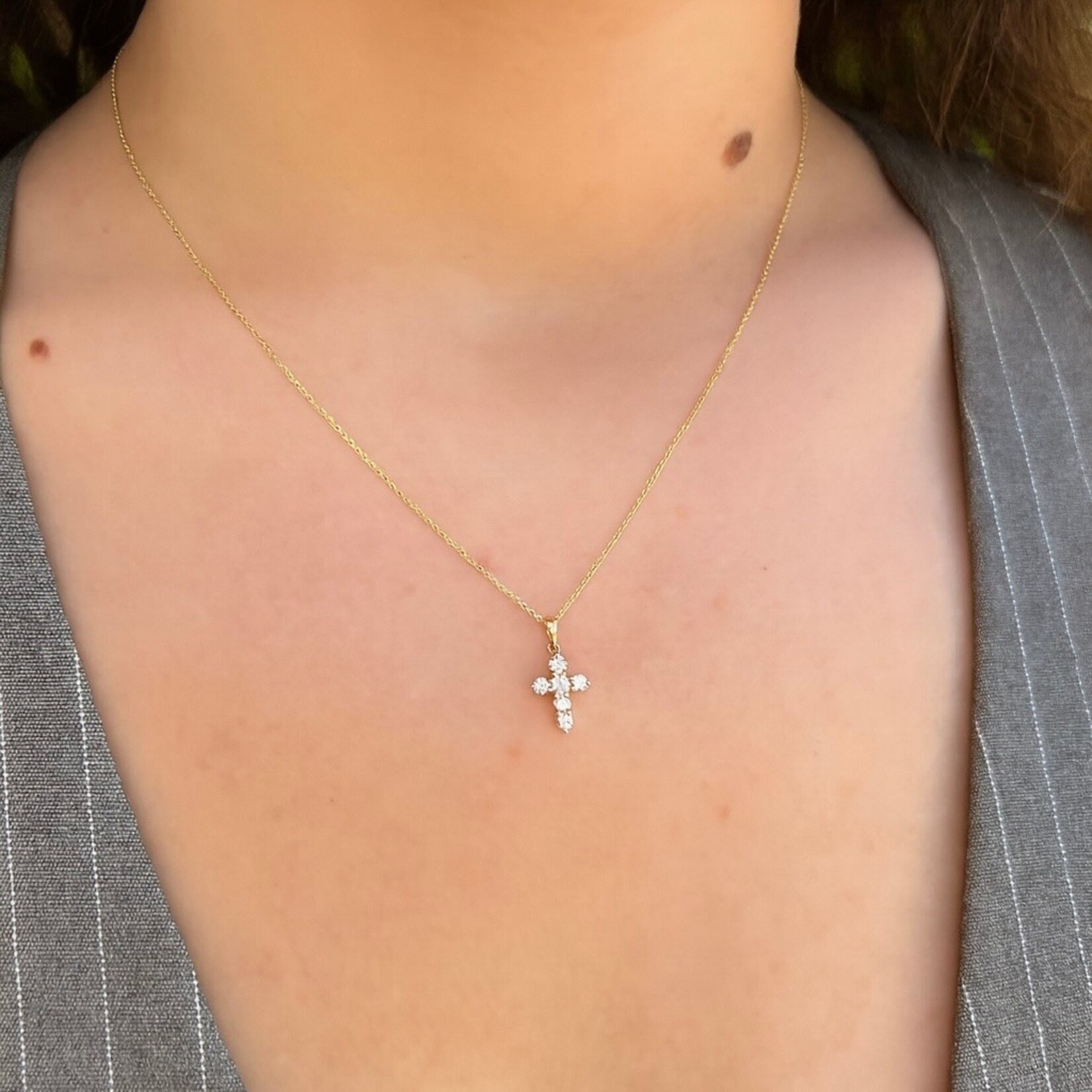 14K Yellow Gold Petite Diamond 1/3 Carat Cross Pendant