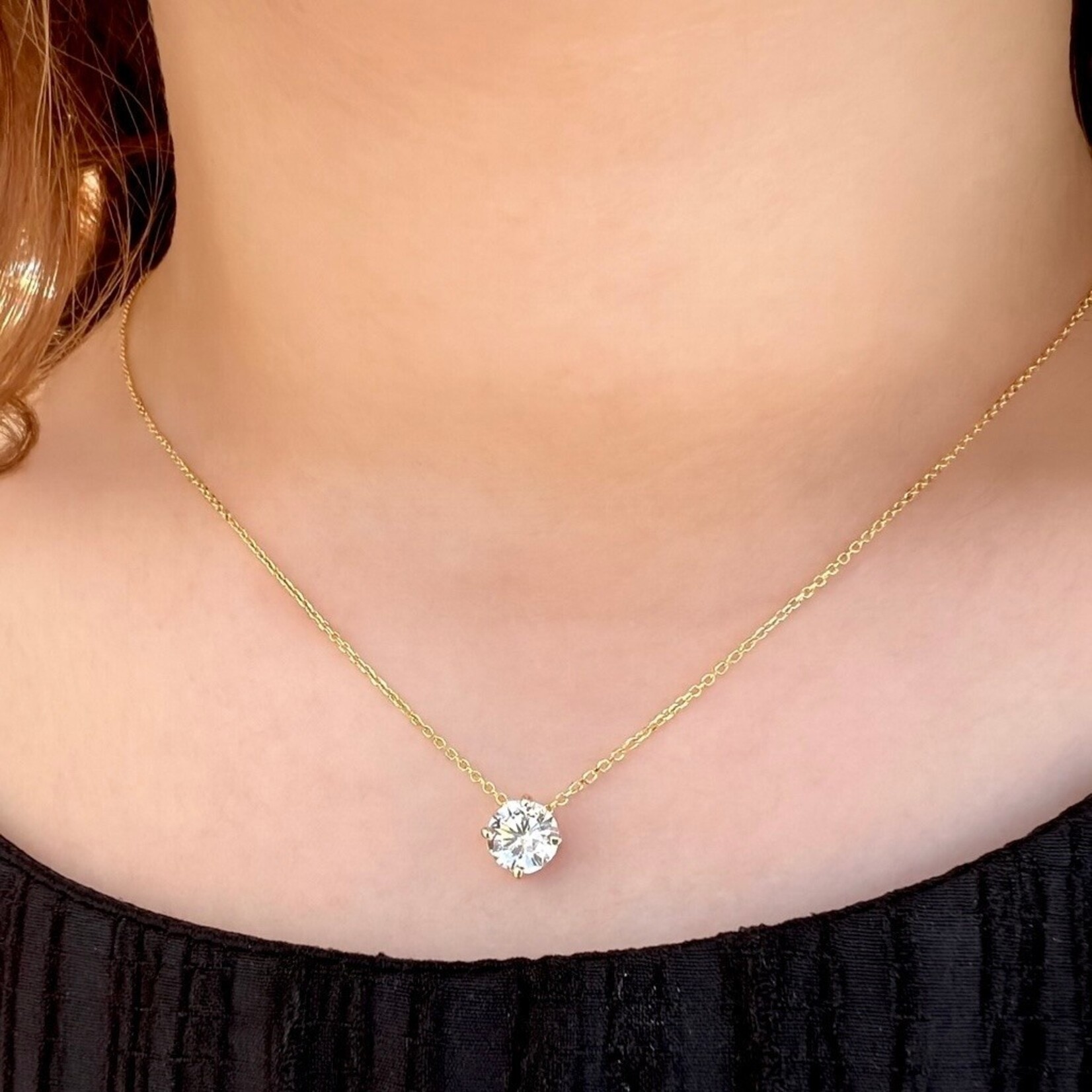 14K Yellow Gold 3/4 Carat Floating Diamond Solitaire Pendant