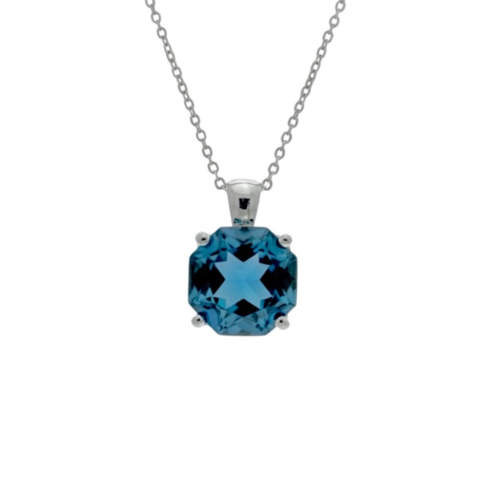 14K White Gold Octagon Blue Topaz Pendant