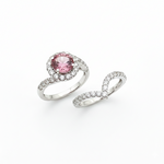 14K White Gold Pink Tourmaline Diamond Halo Ring & Band Set