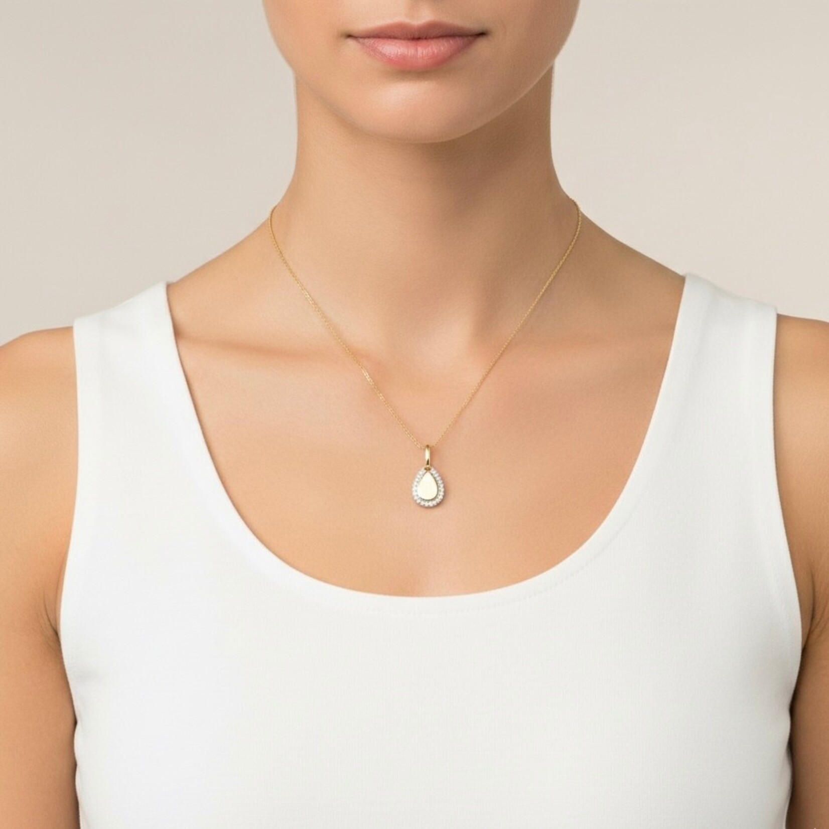 14K Yellow Gold Diamond Pear Shaped Engravable Pendant