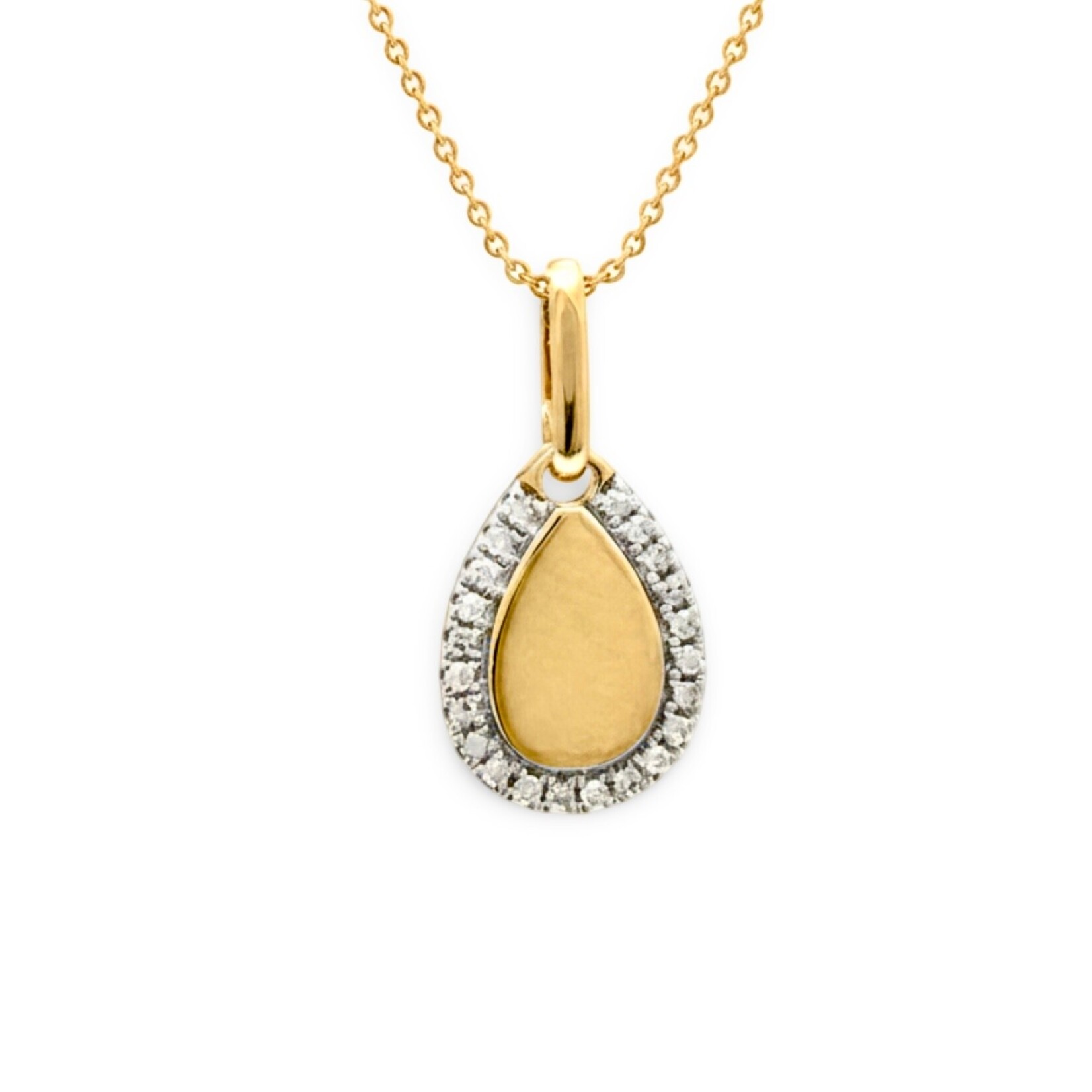 14K Yellow Gold Diamond Pear Shaped Engravable Pendant