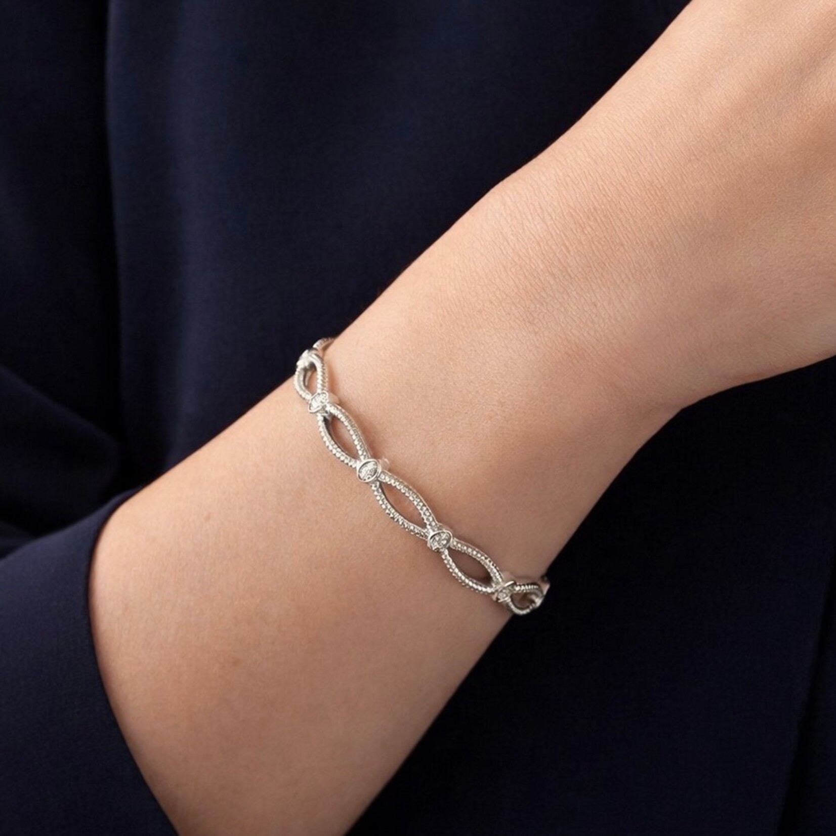 Sterling Silver Diamond Open Rope Bangle