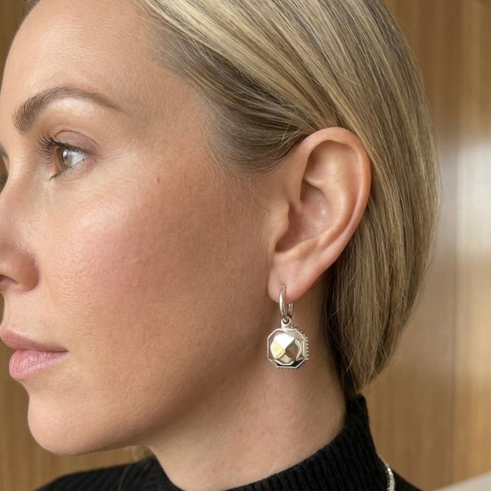 Sterling Silver Lagos Faceted Charm Hoop Earrings