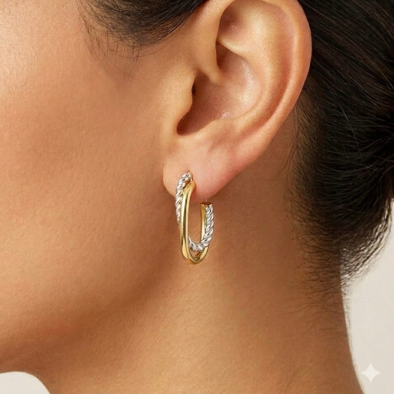 Sterling Silver & 18K Gold Paperclip Traverso Hoop Earrings