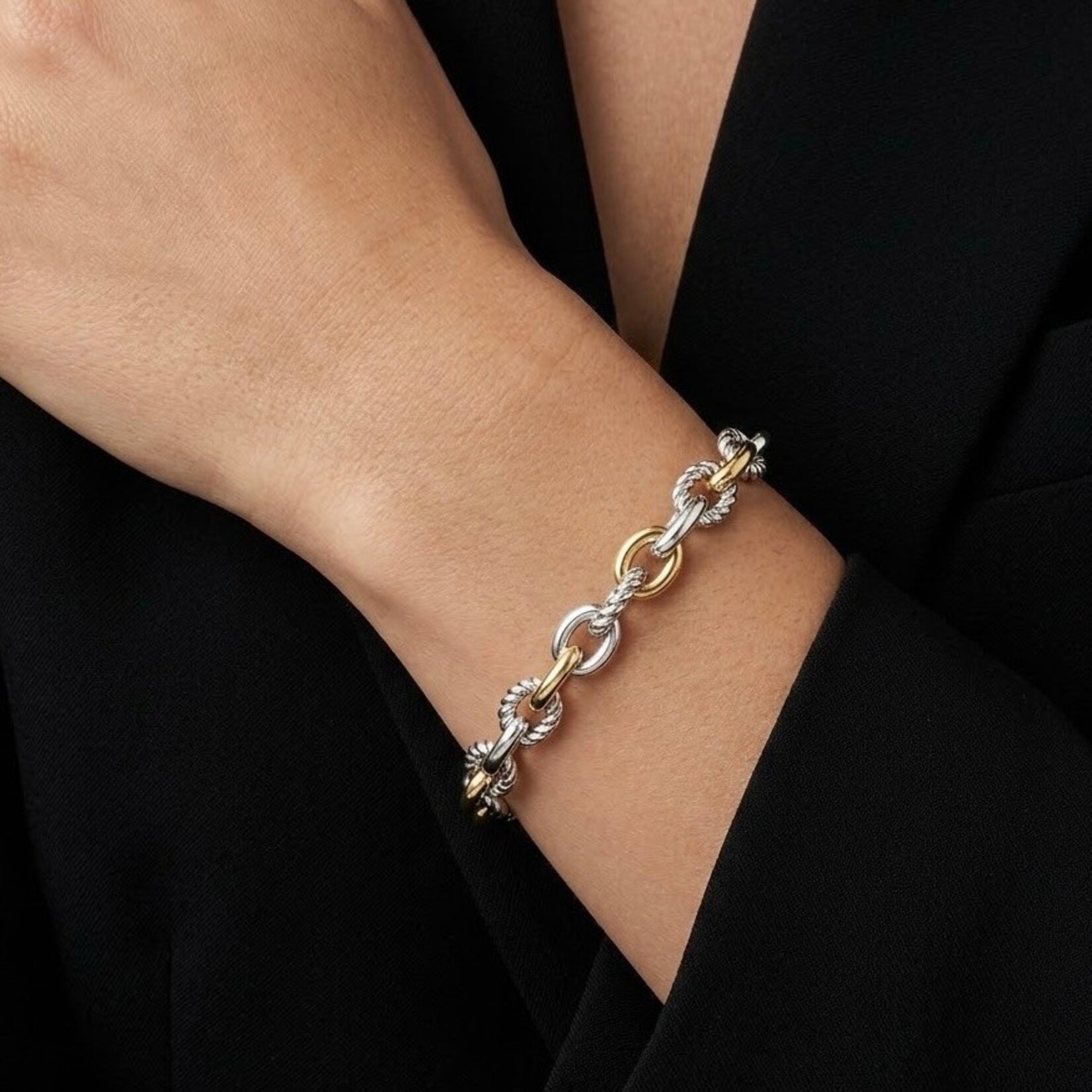 Sterling Silver & 18K Gold Cable Bold Link Bracelet