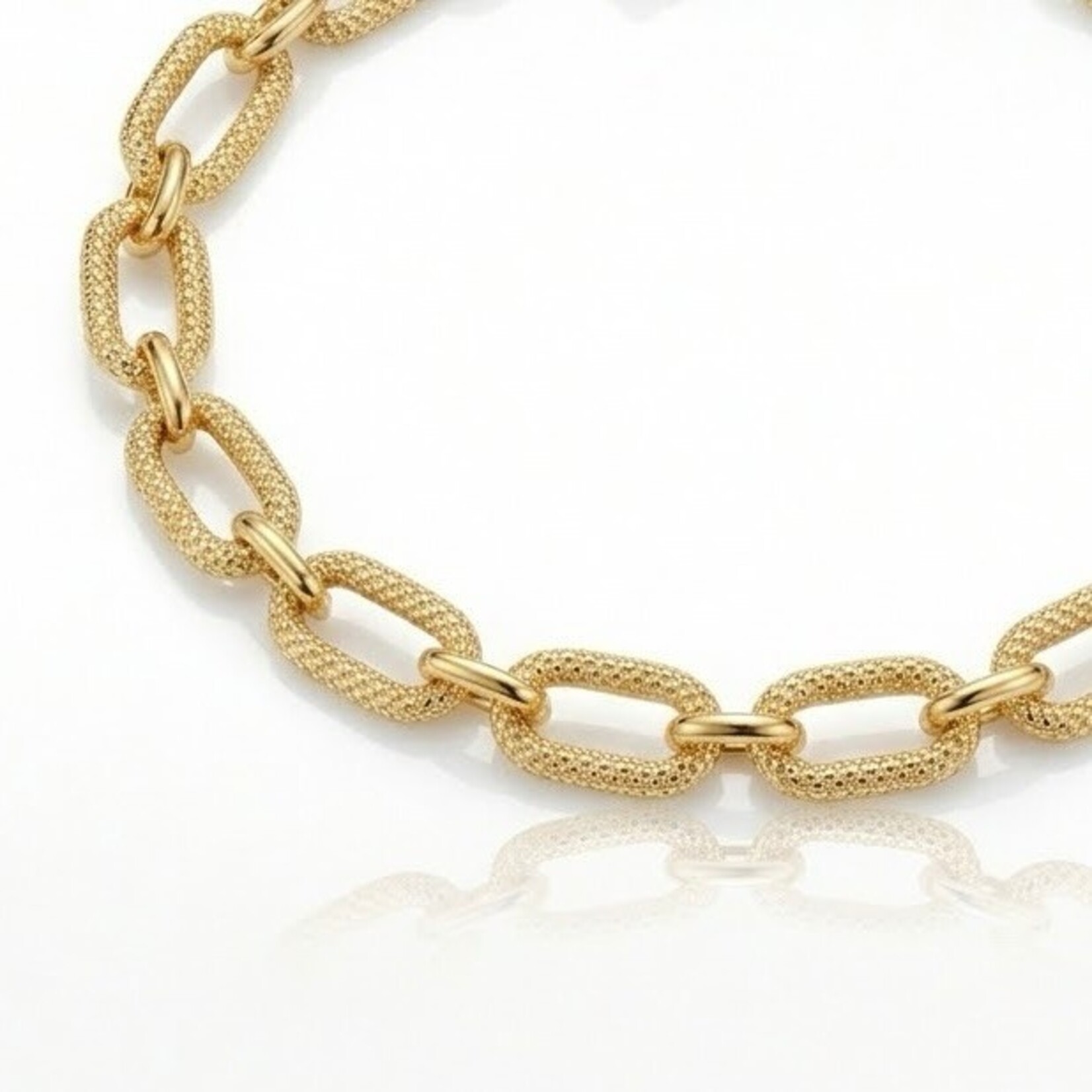 18K Yellow Gold Italian Textured Oval Link Bracelet
