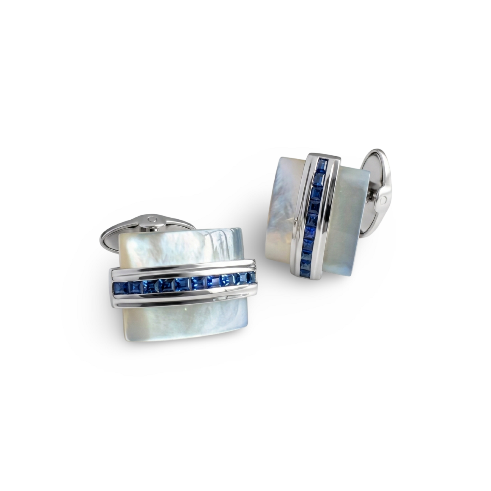 18K White Gold Mother of Pearl & Sapphire Cufflinks