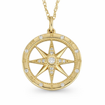 14K Yellow Gold Diamond Compass Rose Pendant