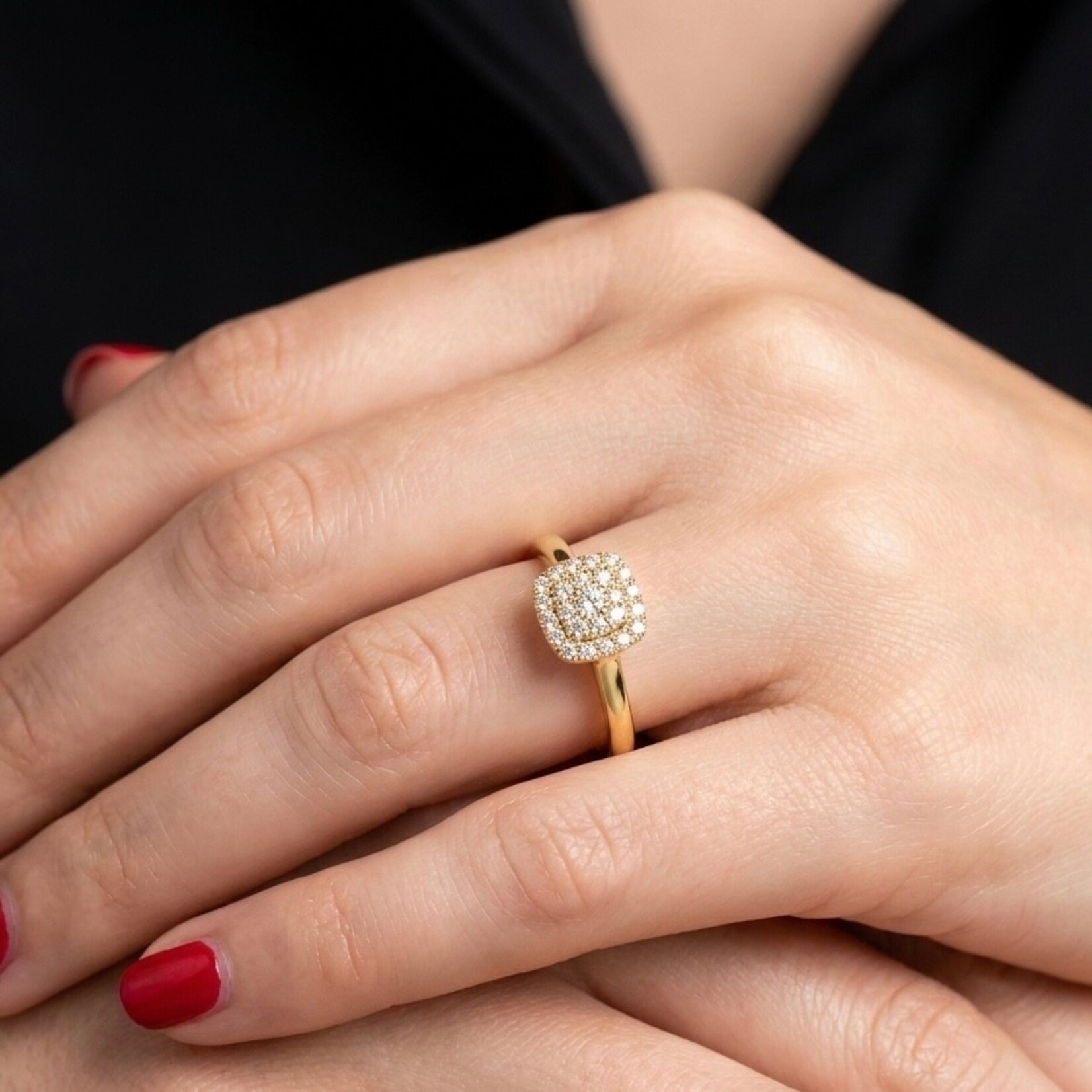 14K Yellow Gold Diamond Cushion Pave Stacking Ring