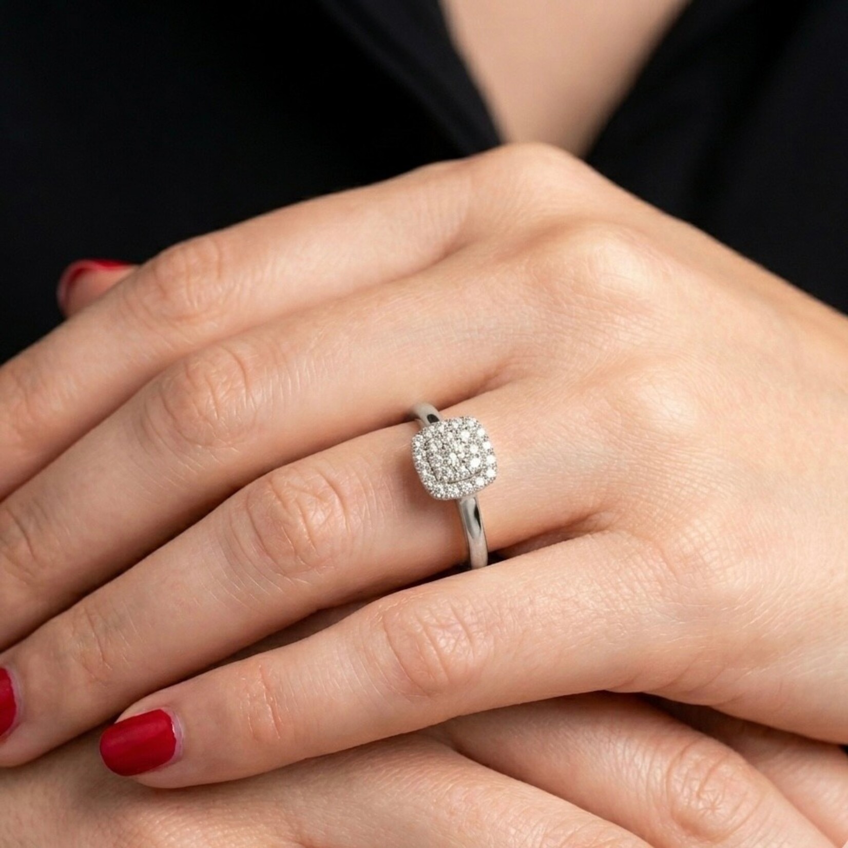 14K White Gold Diamond Cushion Pave Ring