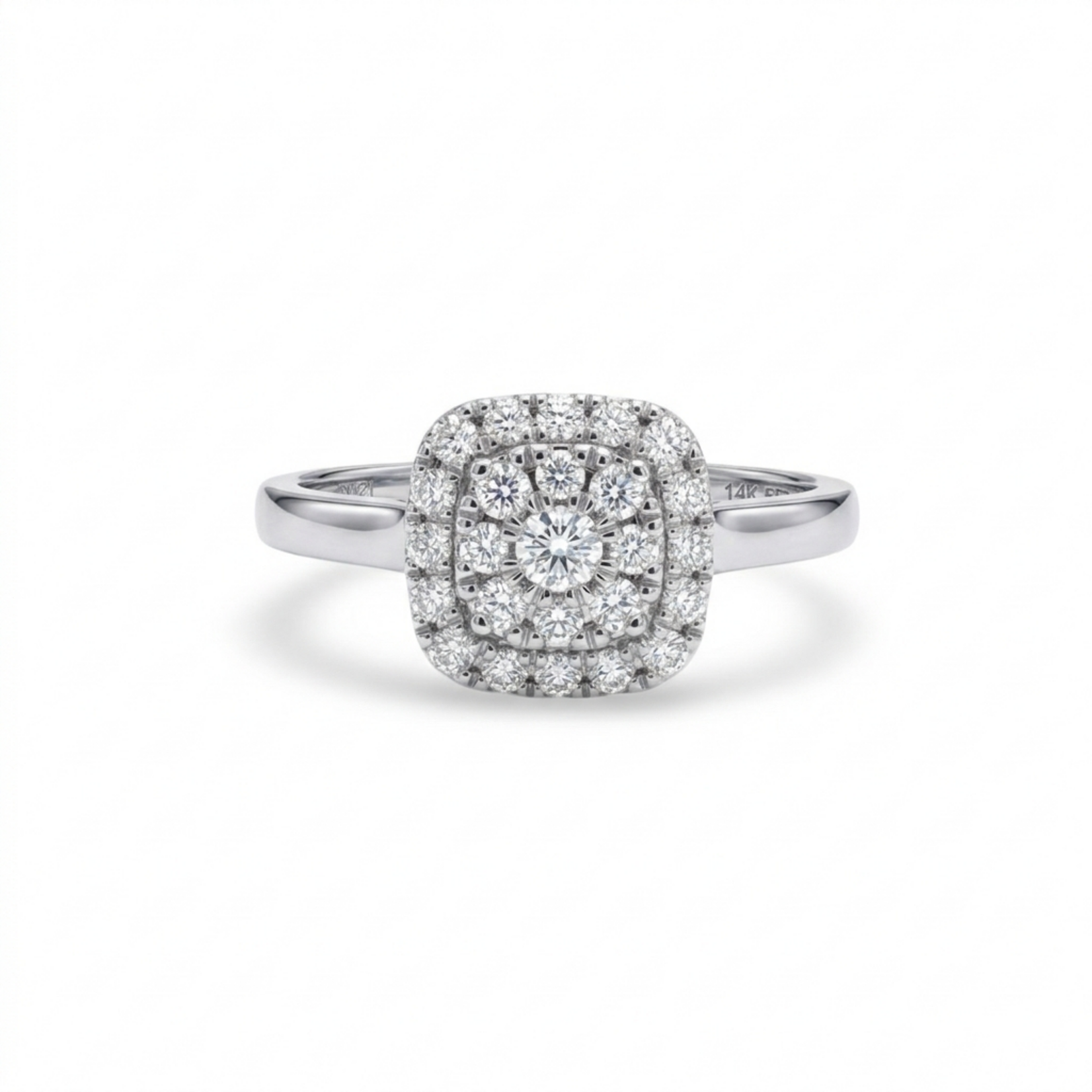 14K White Gold Diamond Cushion Pave Ring