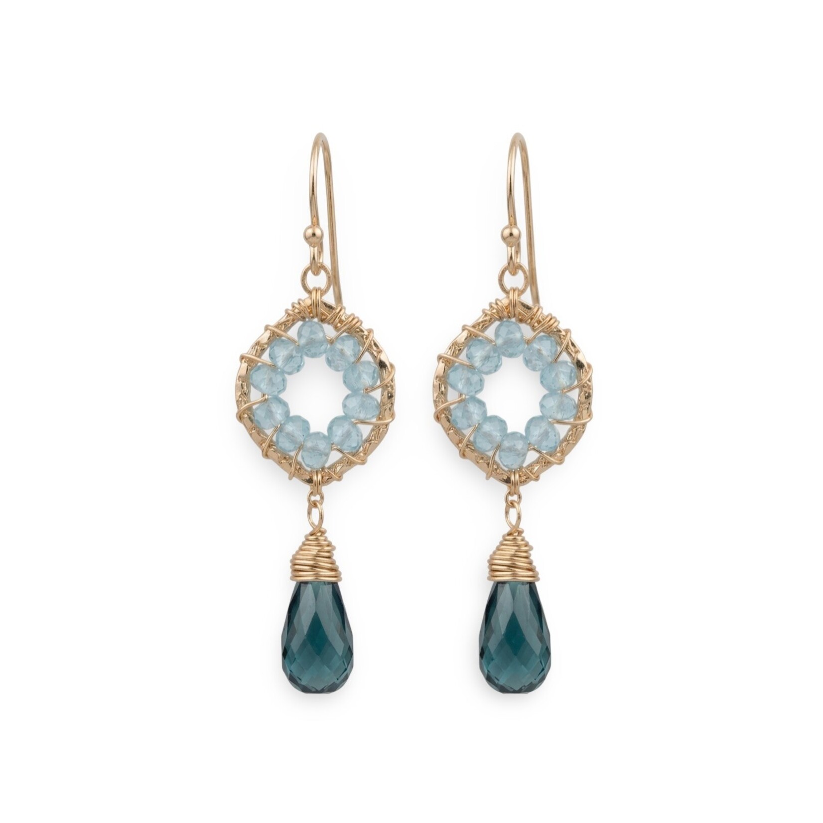 Michelle Pressler 14K Yellow Gold Overlay Natural Blue Zircon/London Topaz Earrings