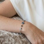 Michelle Pressler 14K Yellow Gold Overlay Black Spinel, Labradorite, Coated Lab, Moss Aquamarine, Black Tourmalinated Quartz, Grey Zircon Bracelet