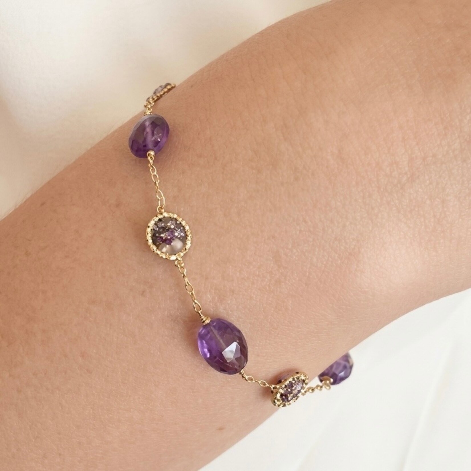 Michelle Pressler 14K Gold Overlay Violet Gemstone Bracelet