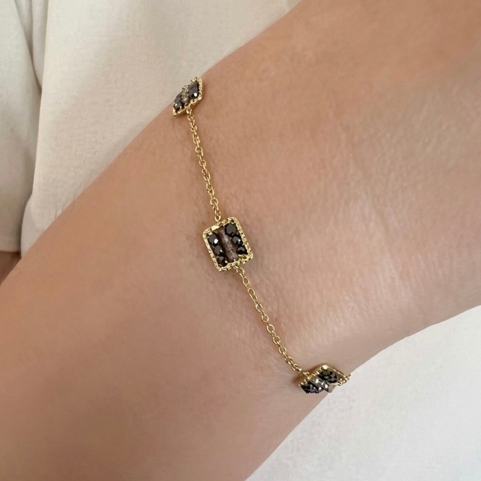 Michelle Pressler 14K Yellow Gold Overlay Zebra Mix (Black Spinel, Grey Zircon) Bracelet