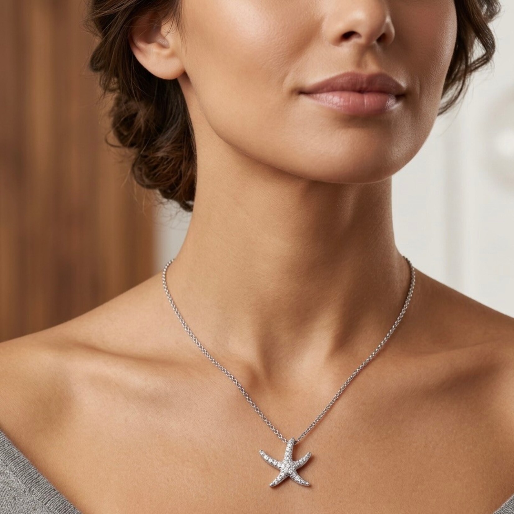 14K White Gold Diamond Starfish Pendant