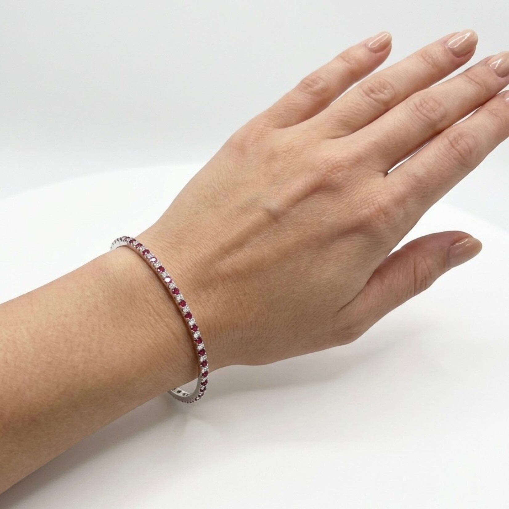 14K White Gold Ruby & Diamond Bangle