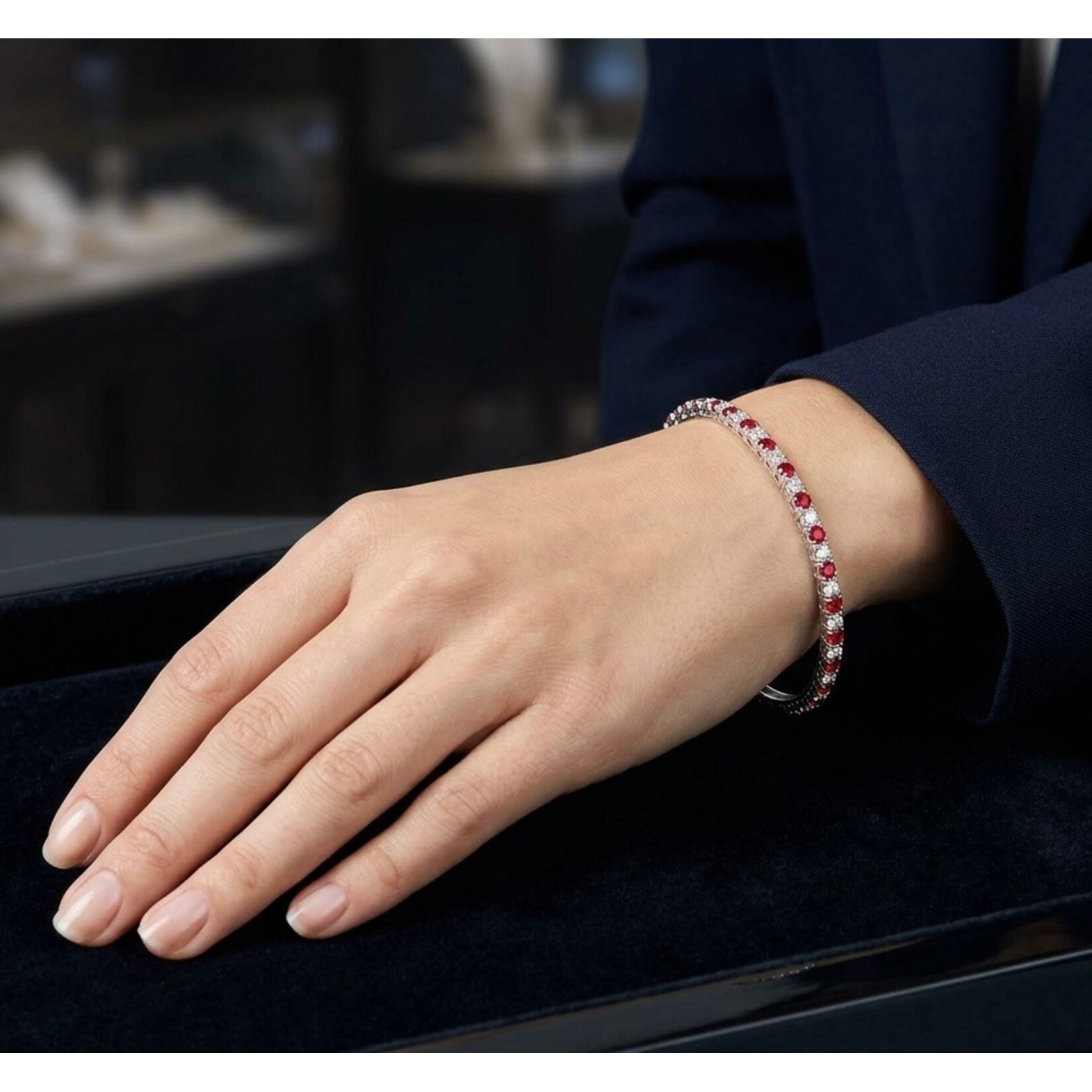 14K White Gold Ruby & Diamond Bangle